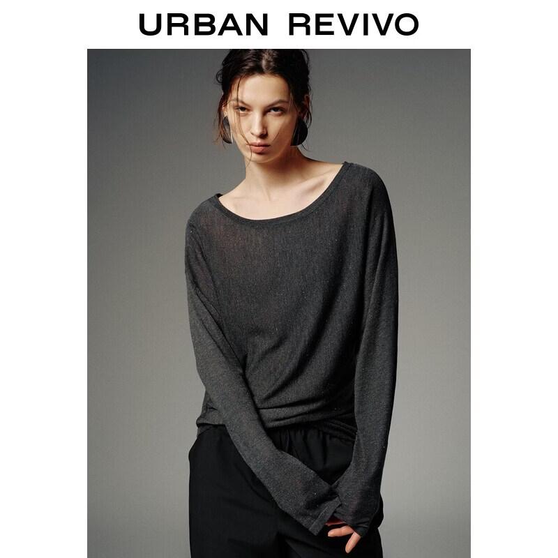 

UR2026 Women s Trendy Shiny Pleated Irregular Knit Top S