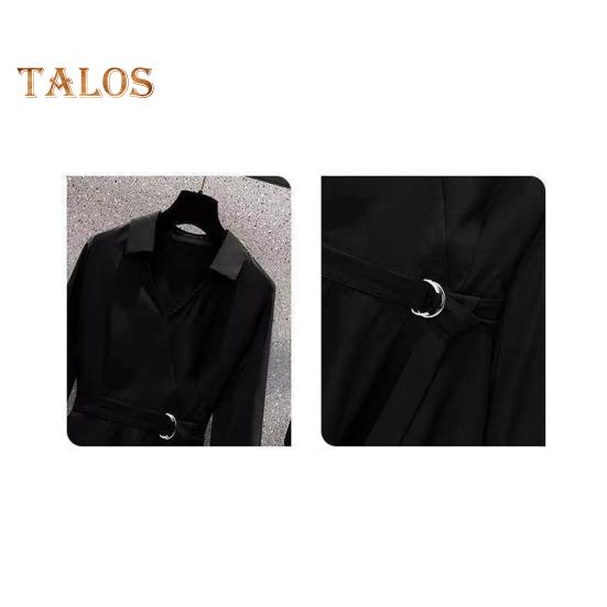 Dámská košile Klopa Dlouhý rukáv Pas Těsný pásek Pulovr Topy Jednobarevný Nepravidelný lem Košile střední délky