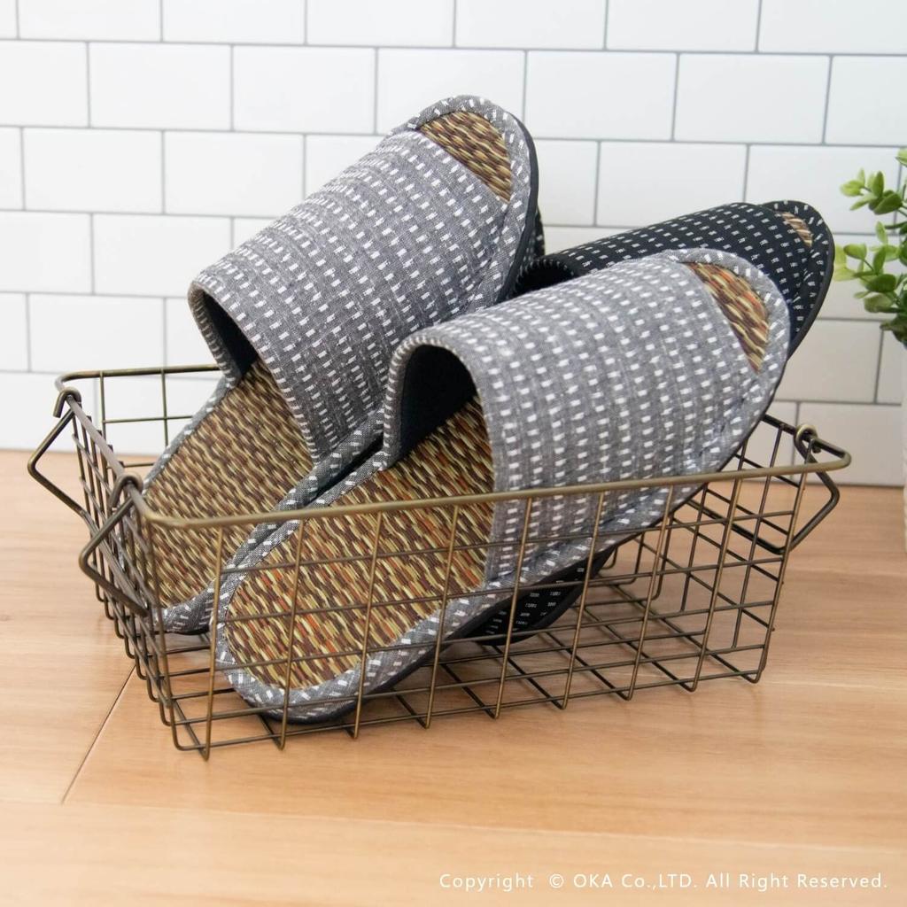 Oka Made in Japan Kurume Woven Tatami Size Gray Slippers, L,