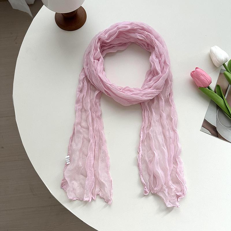 Scarf women's long pleated small twist new candy color wrinkled silk scarf plain color good match Bali yarn shawl