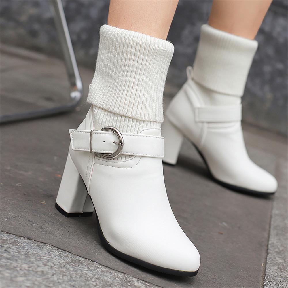 Fashion 2025 Autumn Winter Knitted Short Boots Women New Ankle Socks Shoes Women Fashion Ankle Buckle Slip on High Heels Botas De Mujer