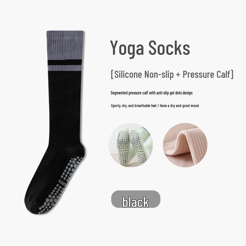Women's Non-Slip Compression Yoga & Sports Socks - Pure Cotton, Calf-Length, Ideal for Pilates, Dance, and Cycling