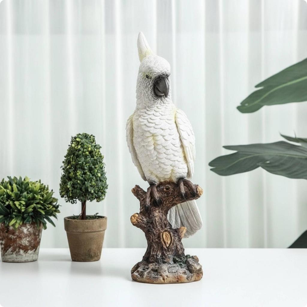 Papageienfigur geschnitzt mit Baumstamm-Basis Vogelstatue