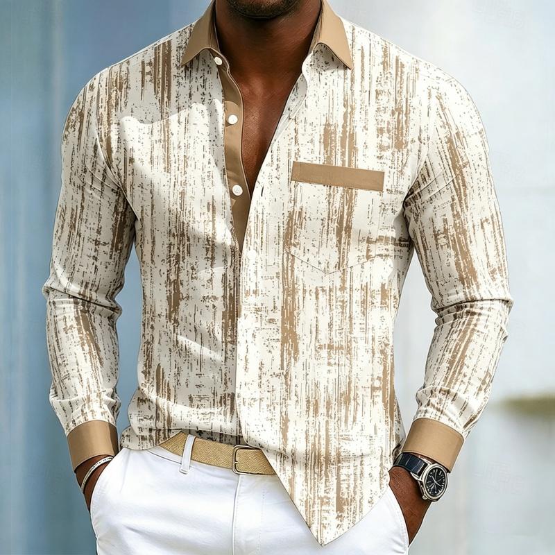 Men's High-quality Long Sleeved Shirt with White and Blue Contrasting Colors, Trendy Business Casual Long Sleeved Slim Fit Shirt