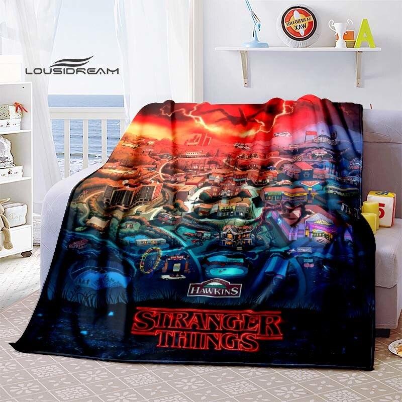 Kreslená deka Stranger Things Módní flanelová nadýchaná fleecová přehozová deka Dárek pro děti i dospělé Pohovka Cestování Kempování