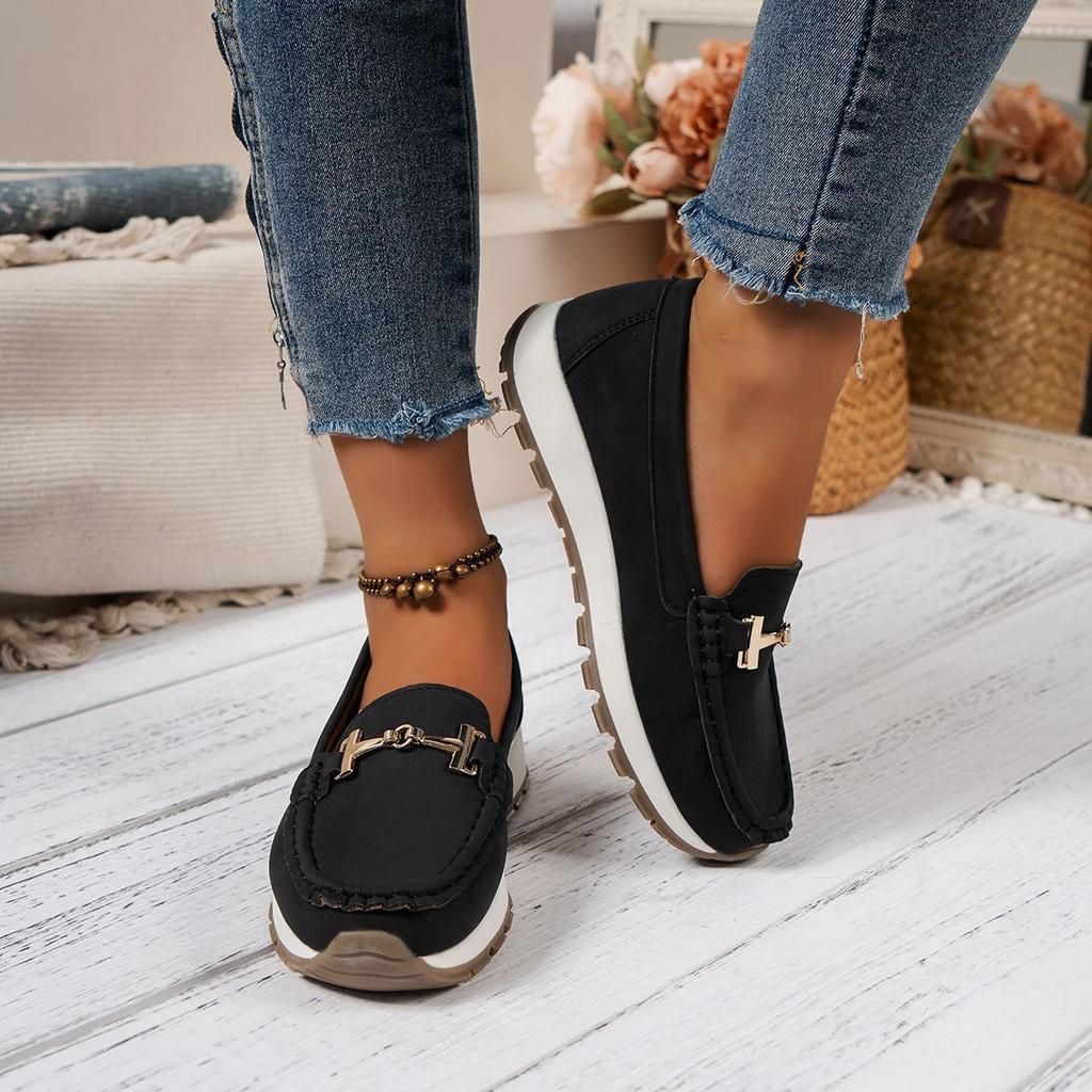 2025 autumn new fashionable and comfortable muffin platform casual single shoes non-slip soft-soled loafers one-pedal Doudou shoes