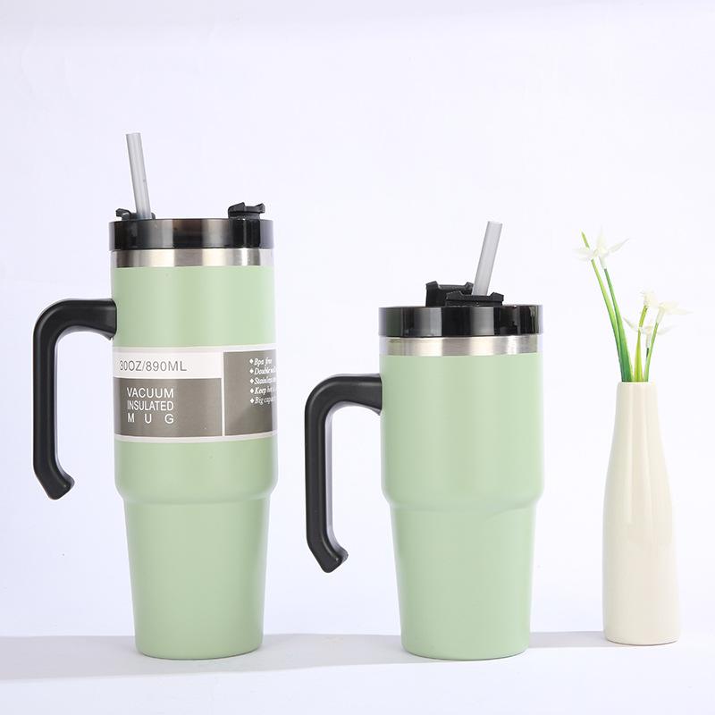 30oz Stainless Steel Vacuum Insulated Tumbler with Lid Thermal Coffee Car Cup Travel Mug Large Capacity with Handle Straw Mug