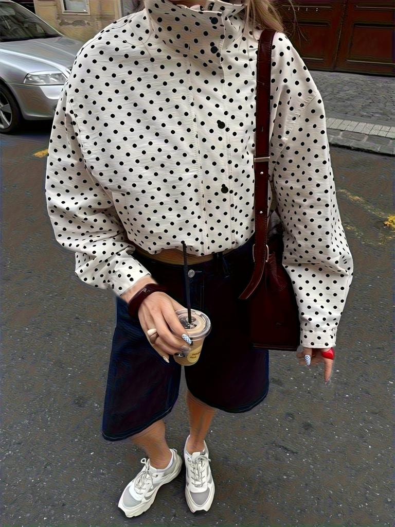 Women's Casual Jacket with Random Printed Polka Dot Jacket for Spring and Autumn New Styles, Comfortable and Versatile, Girlish Style Fashion Jacket