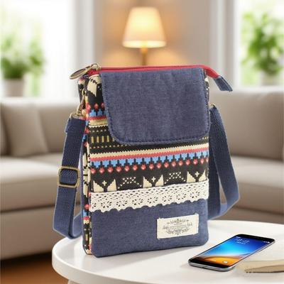 Bolso bandolera para mujer de algodón de 5 capas con pantalla grande y estilo étnico