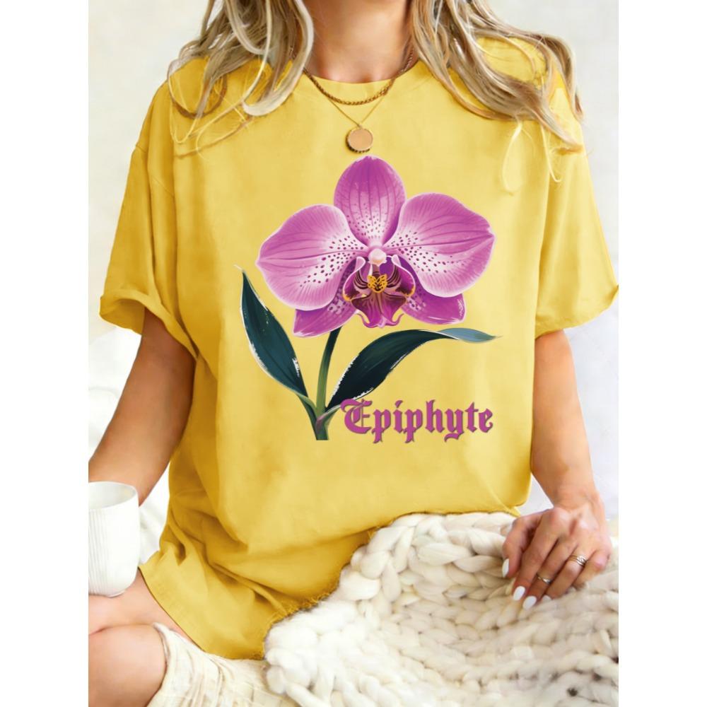 

Epiphyte Pink Flower Printed T Shirt Women Summer Oversized T-Shirt Crewneck Breathable Clothes Cotton Streetwear 3XL