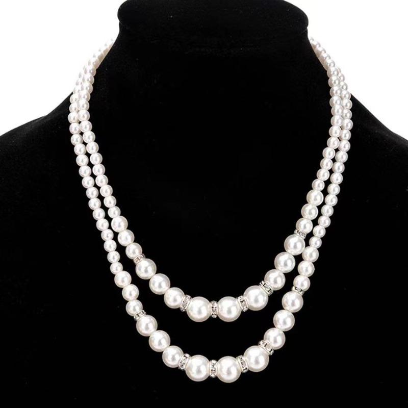 Fashion Imitation Pearl Beaded Necklace, Elegant Diamond-studded Double-layer Pearl Sweater Long Chain