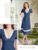 Dresstel Dotted Short Sleeve Long Dress for Cherry Blossom and Navy Size L Women's High-Waisted V-Neck Weddings, Resorts, Guests, Viewing, Dates,