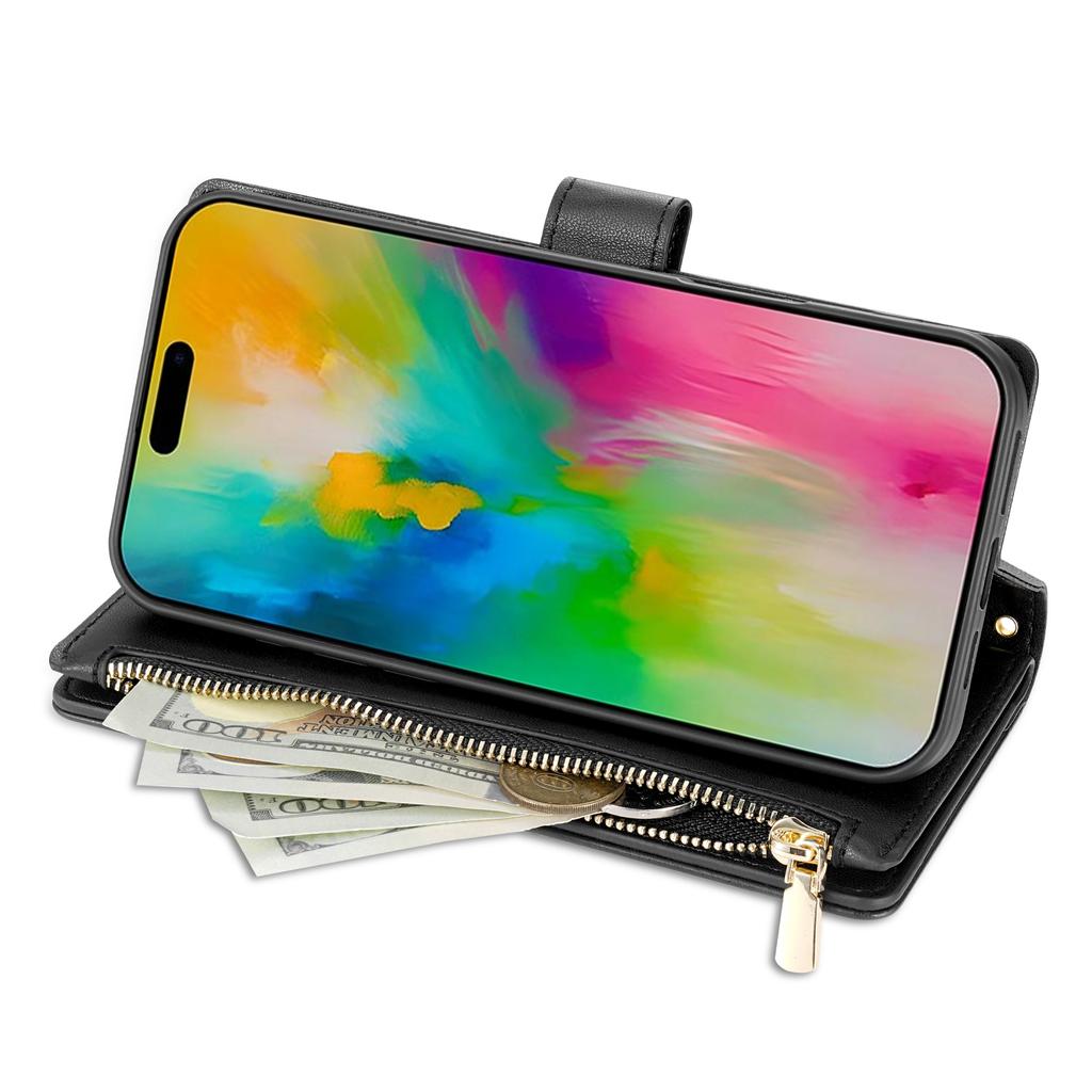 For iPhone 17 Air Case Rhombus Stitching Leather Wallet Phone Cover with Long/Short Strap