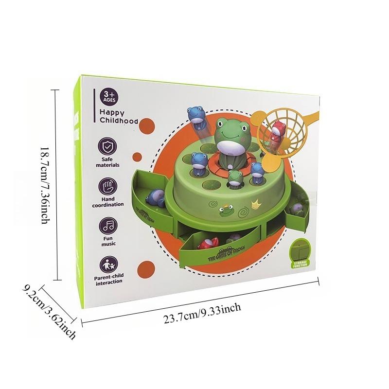 1SET Children's Ejection Frog Turntable Cartoon Net Fishing Bouncing Frog Concentration Training Sound and Light Electric Toy