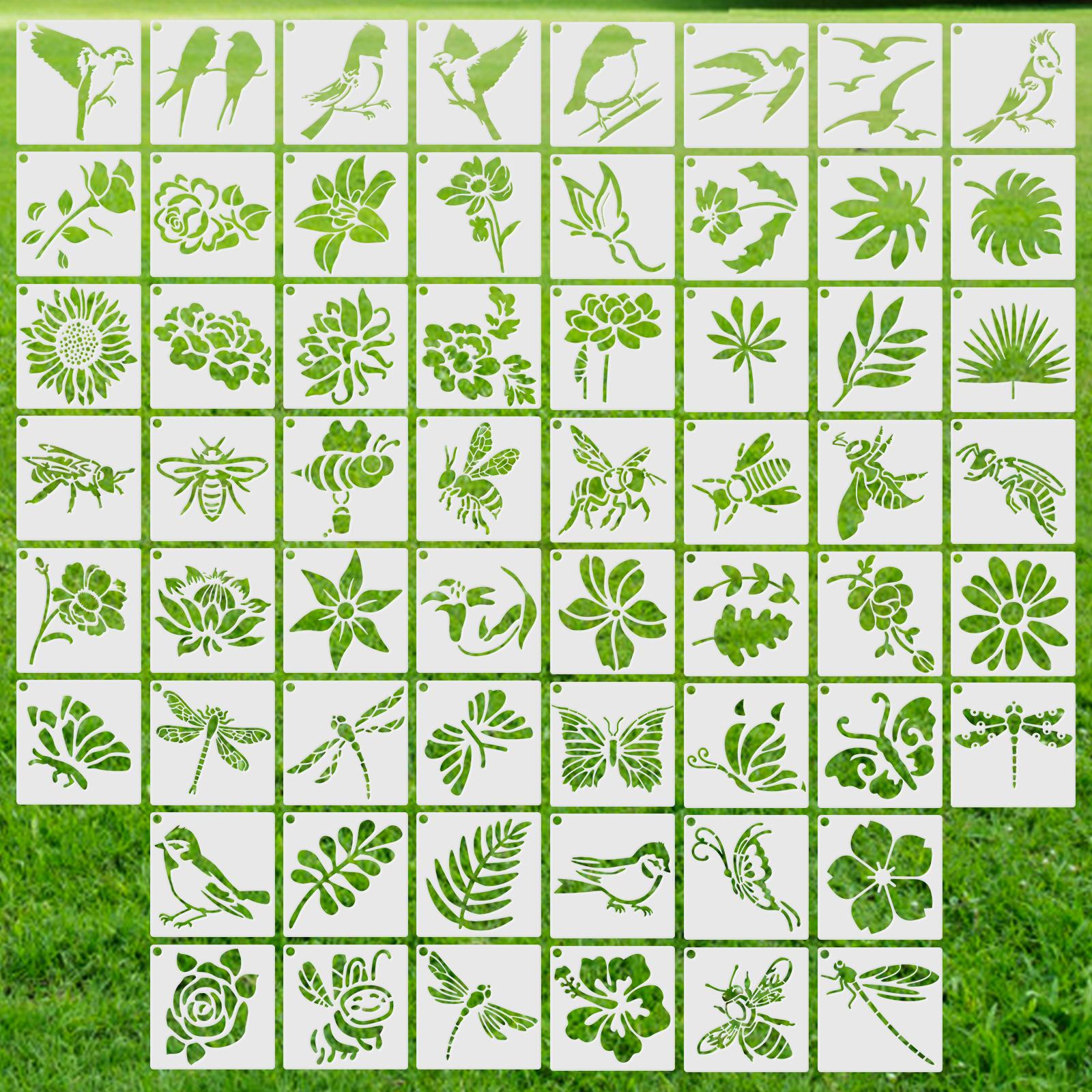 

60 Pcs Plant Painting Template for Canvas Card Wood Drawing Stencils Botanical Birds and Insects Design DIY Painting Stencil Set белый