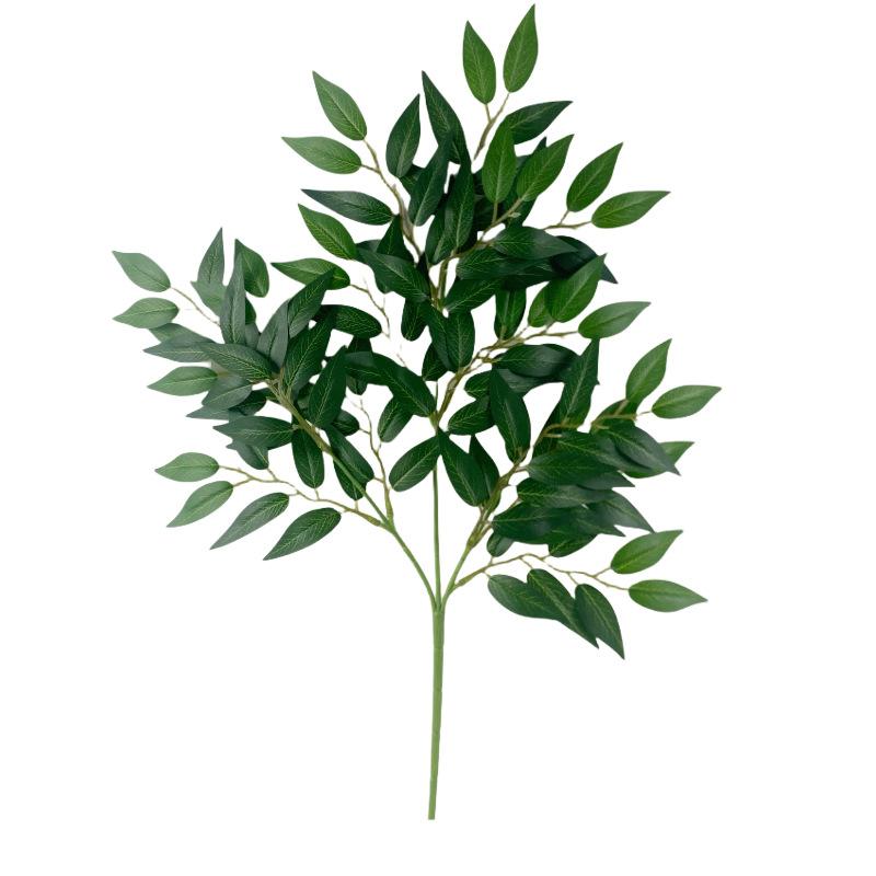 Direct Sales Simulation Green Plant Leaf Silk Screen Printing Single Branch Three-Pronged 16 Mesh Willow Leaf Home Ornament Decoration Shooting