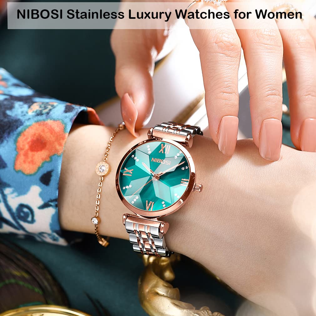 Stylish Arm Analog Stainless Present for Green Watch for Women NIBOSI Women's Watch, Watch, Re-Ease, Waterproof, Quartz, Brand, Casual, Business,