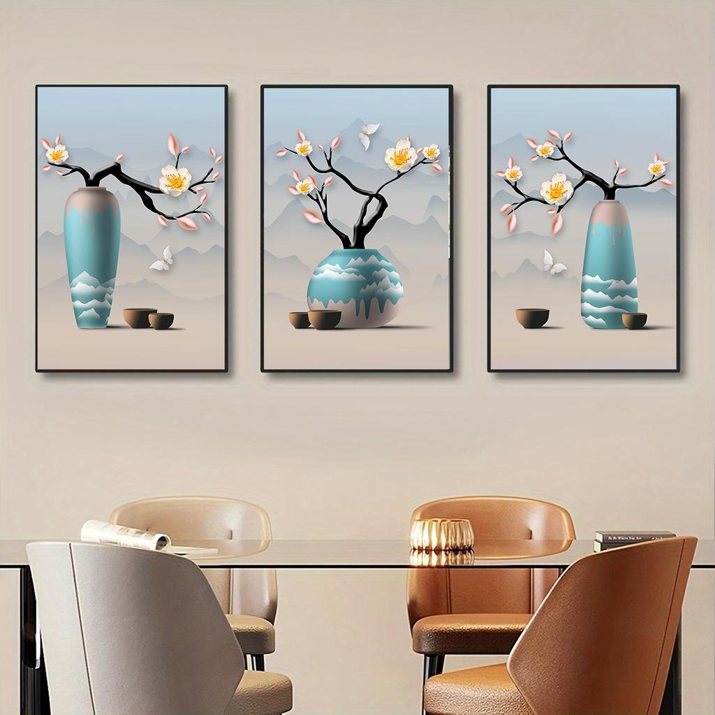 Retro Blumen Leinwandgemälde Wandkunst Bilder Chinesischer Stil Vintage Poster und Drucke für Wohnzimmer Flur Dekor