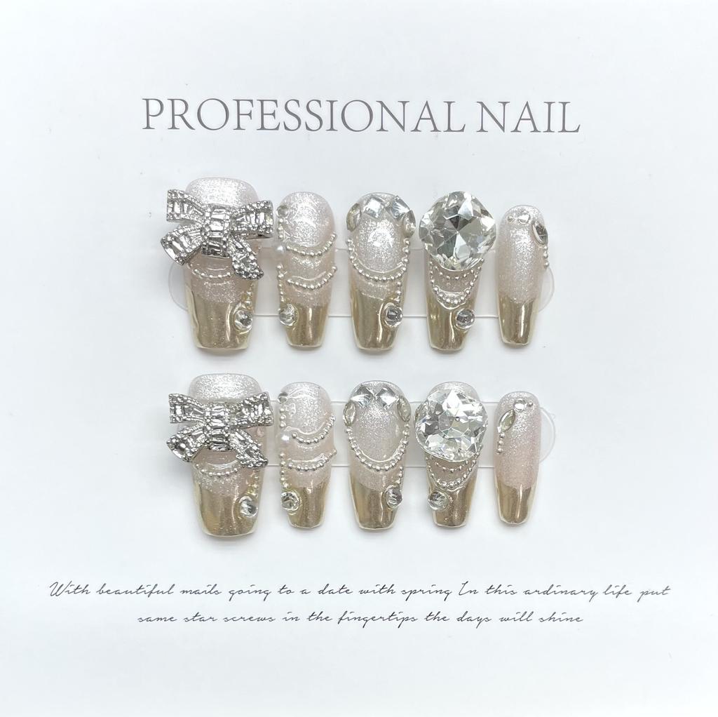 10pcs/set Purely Handmade Wearable Nails Removable Nail Art French Simple False Nails Finished Long and Short Nails