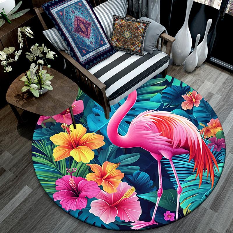 Flamingo Tropical Round Area Rug,Carpet Rug for Living Room Bedroom Sofa Playroom Decor,Non-slip Floor Mat