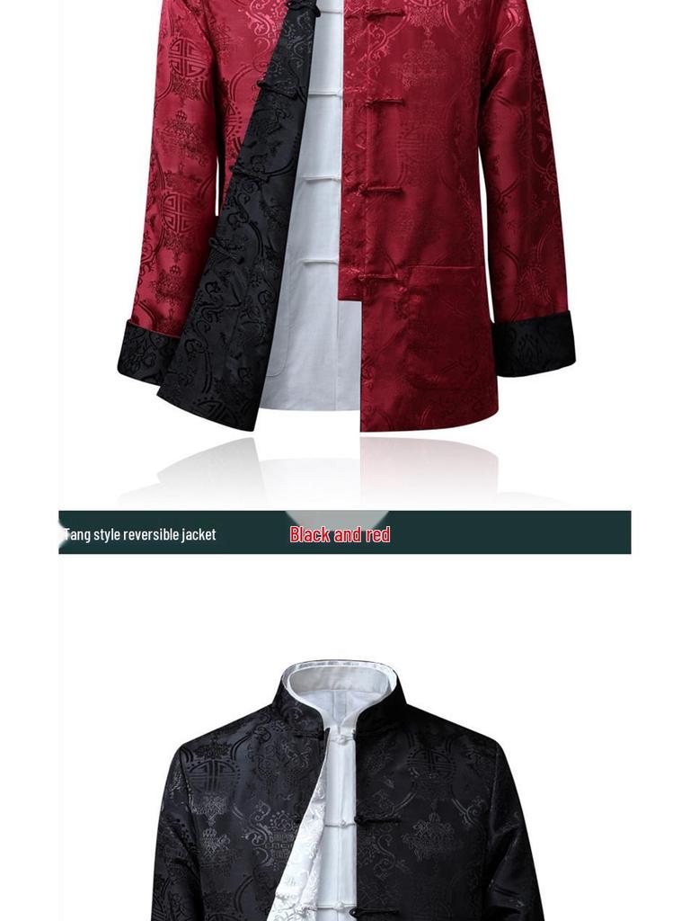 Men's Double-Sided Tang Suit Jacket – Spring/Autumn Ethnic Style with Frog Buttons and Stand Collar