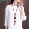 Ethnic Style Pure Handmade Sweater Chain Long Accessories Red Pendant Antique Versatile Wholesale Jewelry Necklace Hanging Women's Jewelry