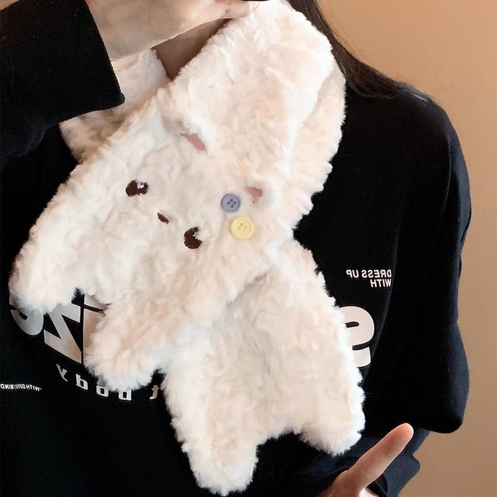 Plush neck protection scarf female winter warm cute cat plush thickened cycling antifreeze small scarf gloves set