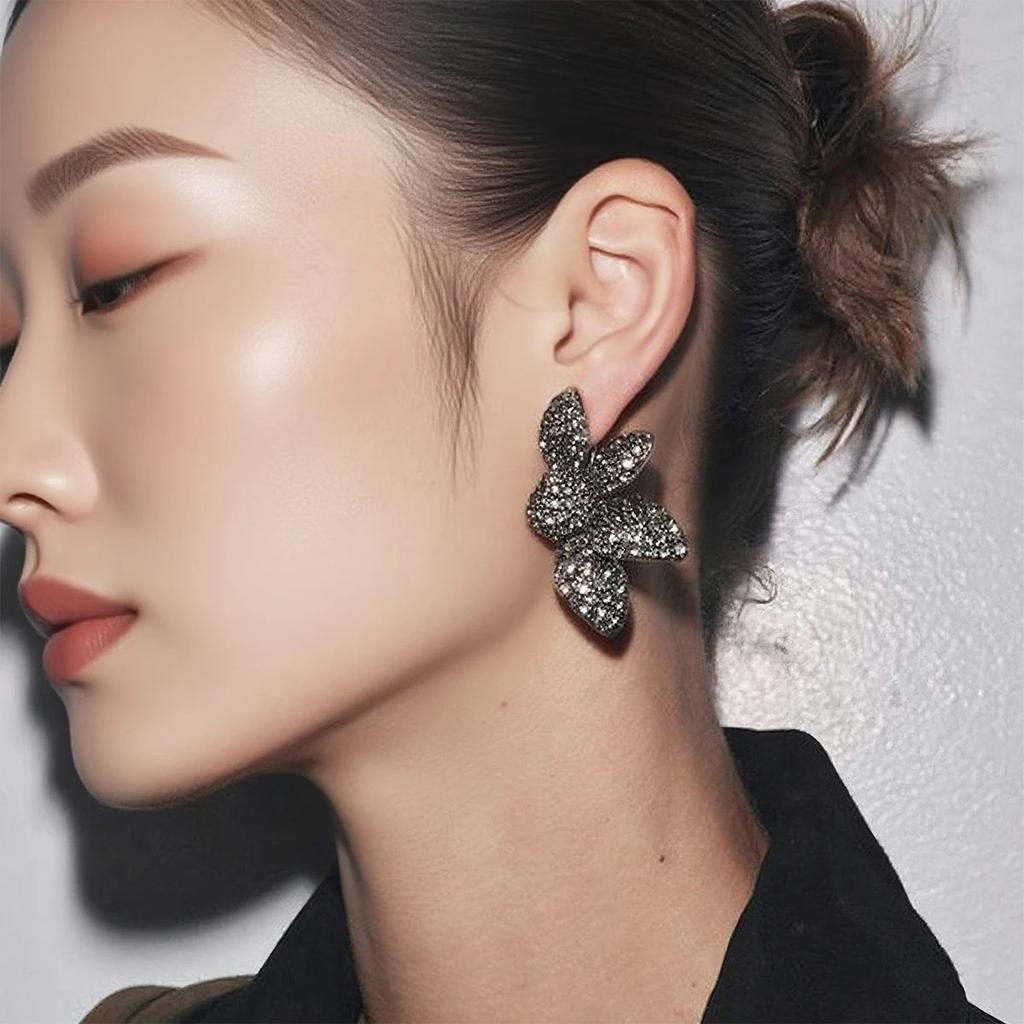 ZAA Vintage Gothic Black Zircon Crystal Rhinestone Flower Earrings for Women Fashion Holiday Party Luxury 2026 Gifts