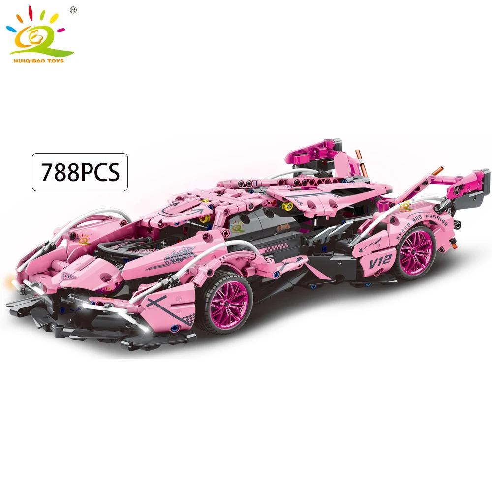HUIQIBAO 1:14 Racerbiler Teknisk Modell Byggeklosser MOC LED-linje Klosser Utstillingsboks Barn Bykonstruksjonsleke Gutt Spill