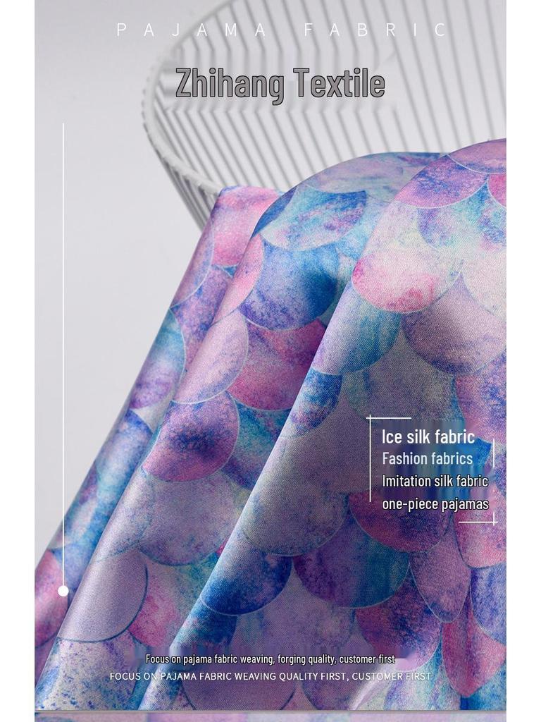 Colorful Fish Scale Floral Stretch Satin: Polyester-Spandex Digital Print Cheongsam Faux Silk Fabric