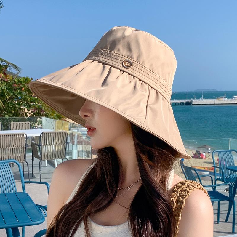 Spring and Summer Sun Hat Children Outdoor Travel Casual Versatile Bucket Hat Big Eaves Drawstring Sun Hat