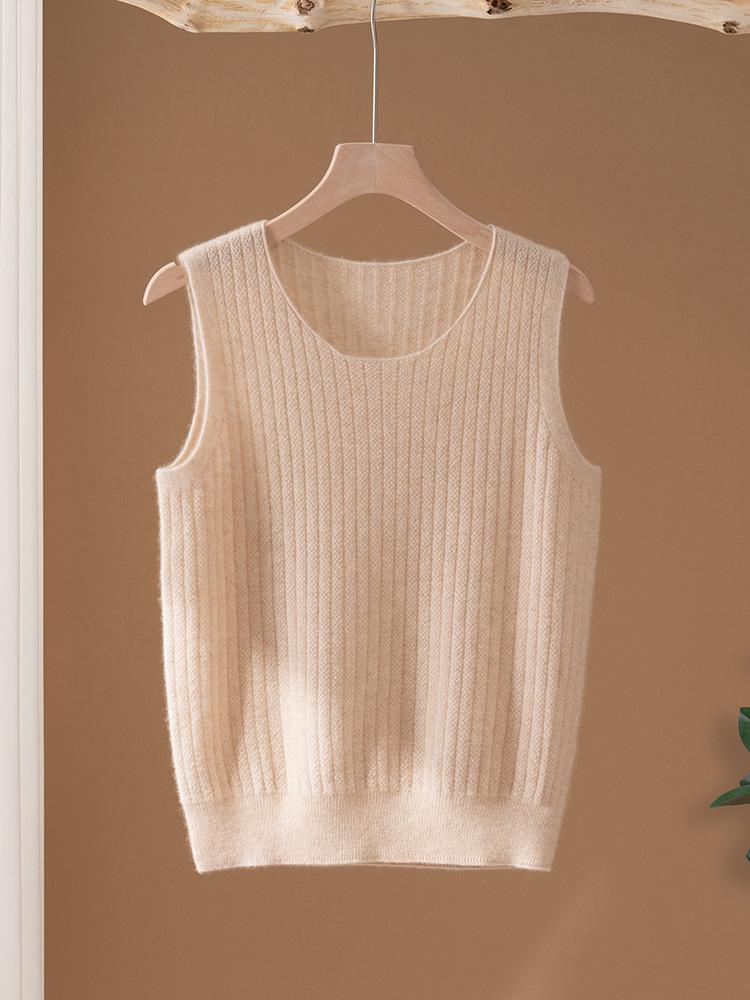 Women's 100% Pure Cashmere Round Neck Sleeveless Knit Vest for Autumn/Winter