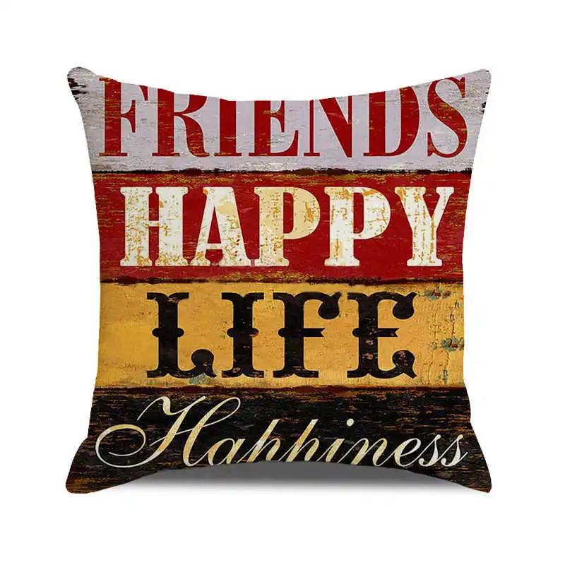 Home Chair Seat Furniture Pillow Cover Retro Industrial Style Cushion Wood Grain Letter Decor Pillowcase
