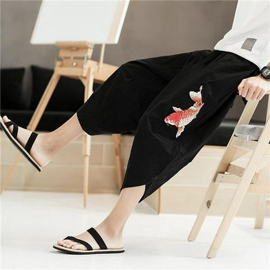 

Мужские повседневные широкие брюки-шаровары из хлопка и льна с принтом слонов XL чёрный