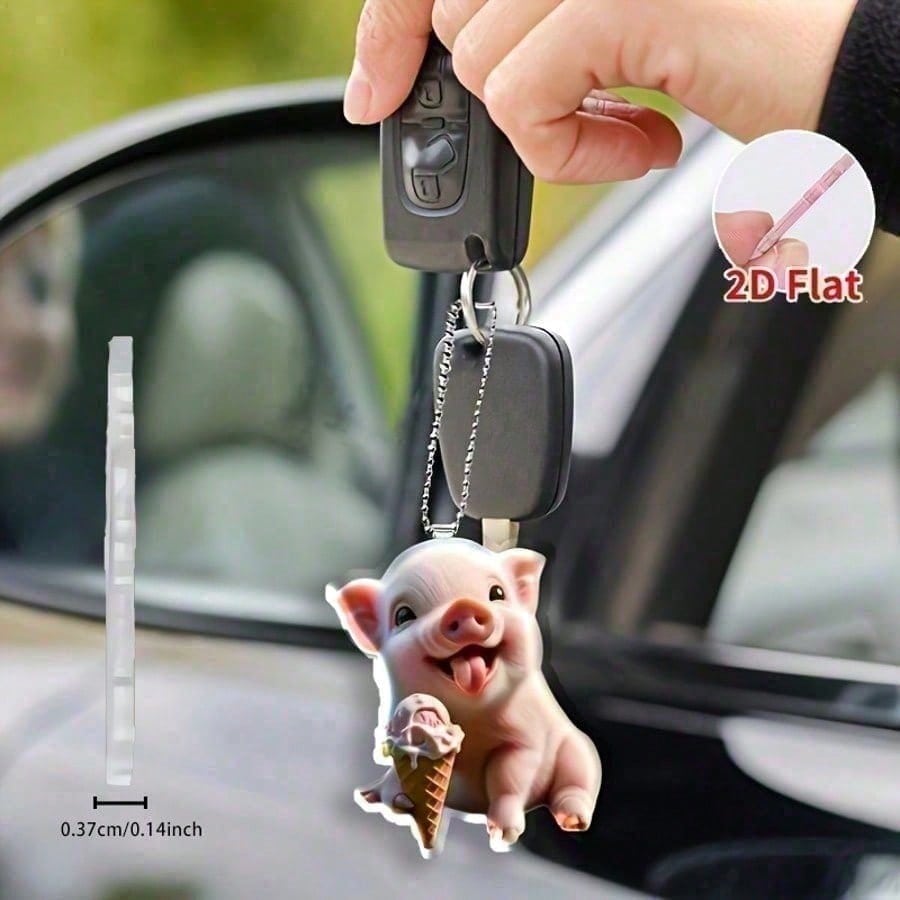 

1 Cute Healing Greedy Pig Ice Cream Keychain–Pudgy Pig Charm, 3-in-1 for Key, Backpack&Car, Kawaii Trinket, Perfect Holiday Gift United States