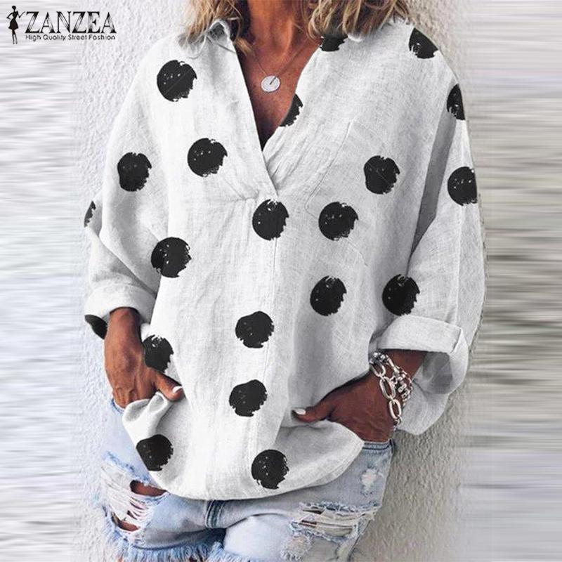 

Свободная женская рубашка ZANZEA с длинным рукавом и V-образным вырезом. Plus Size