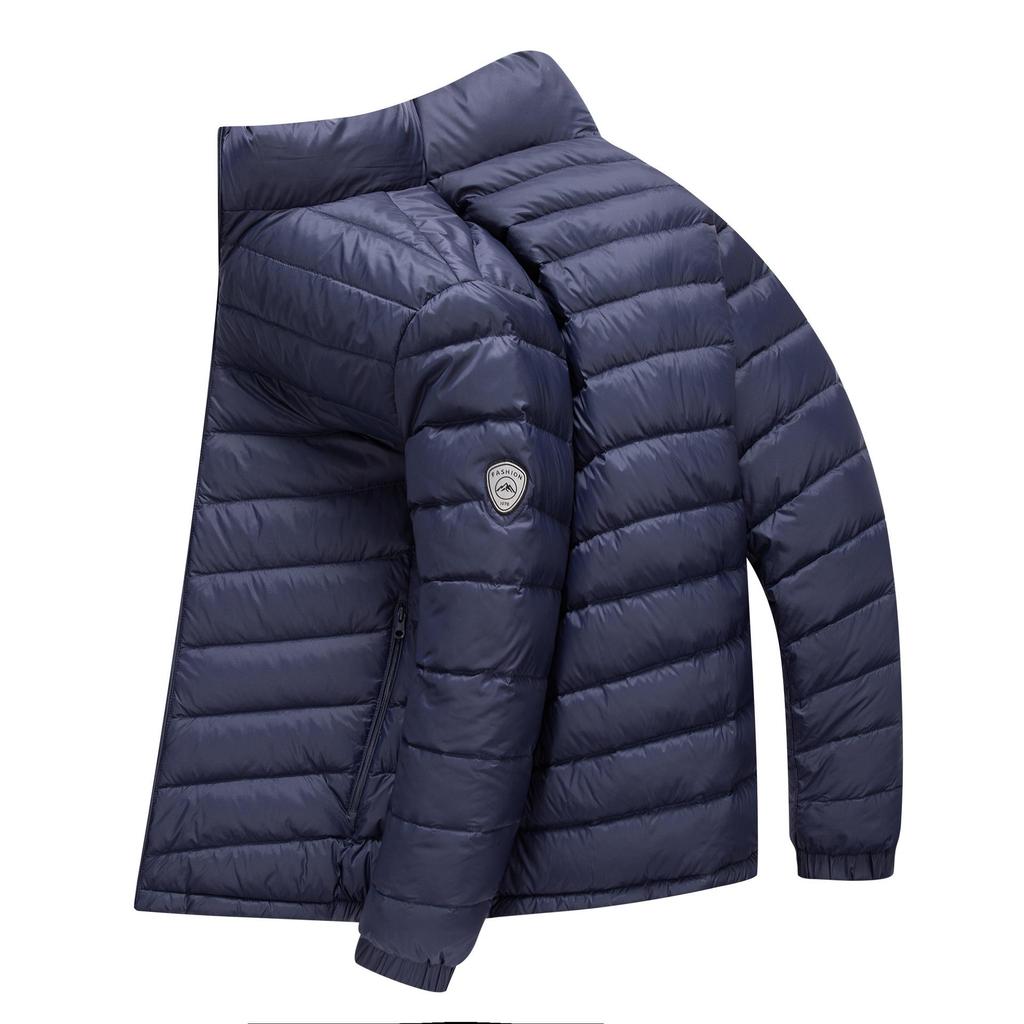 Men's Lightweight Stand Collar Down Jacket - Warm Short Ribbed Style for Autumn/Winter.