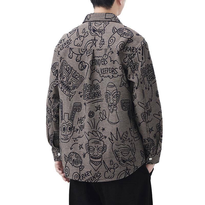 Neues Frühling Japanisches Retro Herren Lockeres Hemd Farbe Gestrickt Jacquard Lässig Amerikanisches Hemd