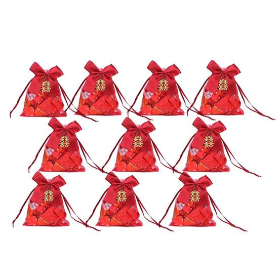 

10 шт. Свадебный мешочек Подробный Легко носить Тщательное исполнение Китайский красный Затягивающийся Подарочный мешок для магазина S