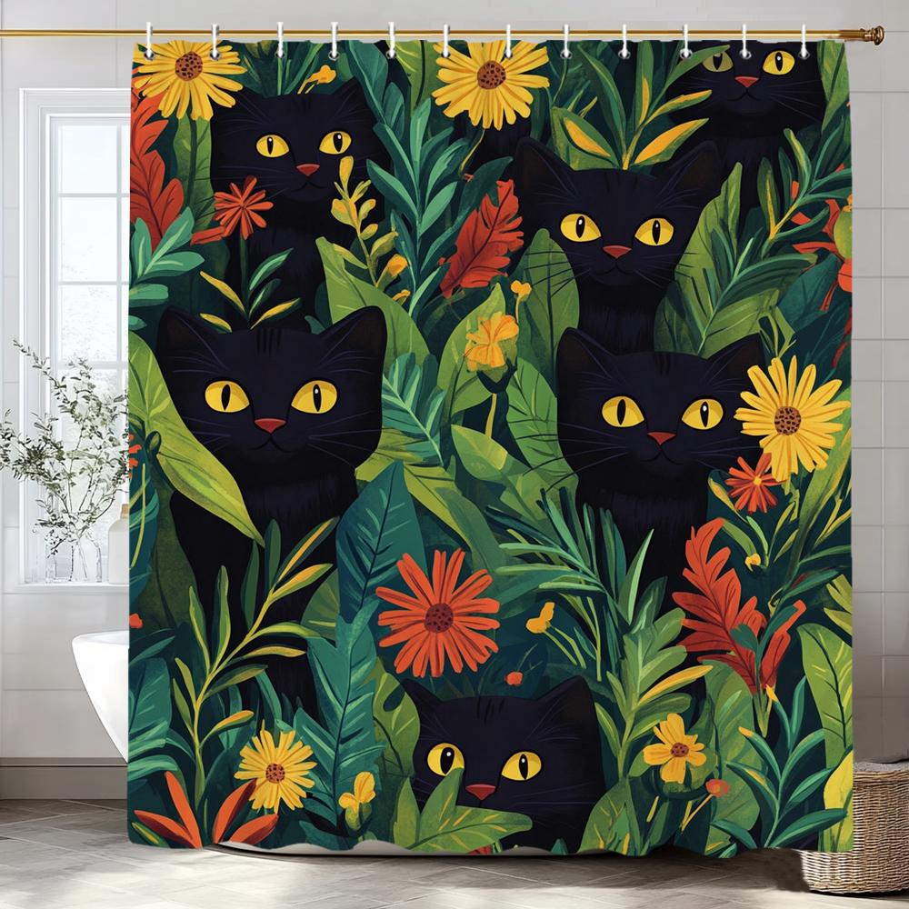 Cat Dog Cow Shower Curtain Set Cute Animal Bathroom Curtains Fabric Christmas Home Bathroom Decor Bathroom Accessories Set