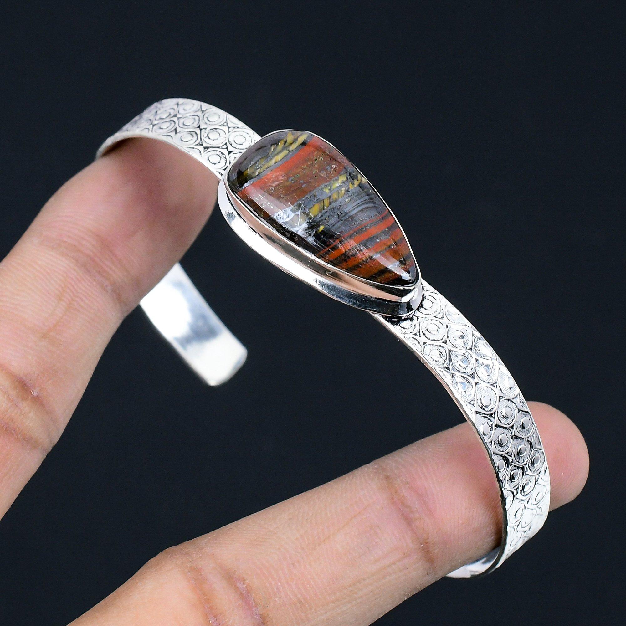 

Daughters Day Sale 925 Sterling Silver Natural Iron Tiger Eye Bangle Bracelet Adjustable