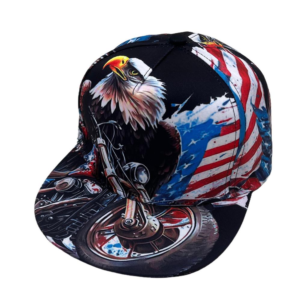 White Eagle American Flag Printed Hip Hop Baseball Cap Flat Edge Hat Casual Hat Sunshade Sunscreen Hat