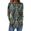 Shirts For Women Cute  Vintage Pattern Print T-Shirt Long Sleeve Tunic Tops Cotton Pullovers