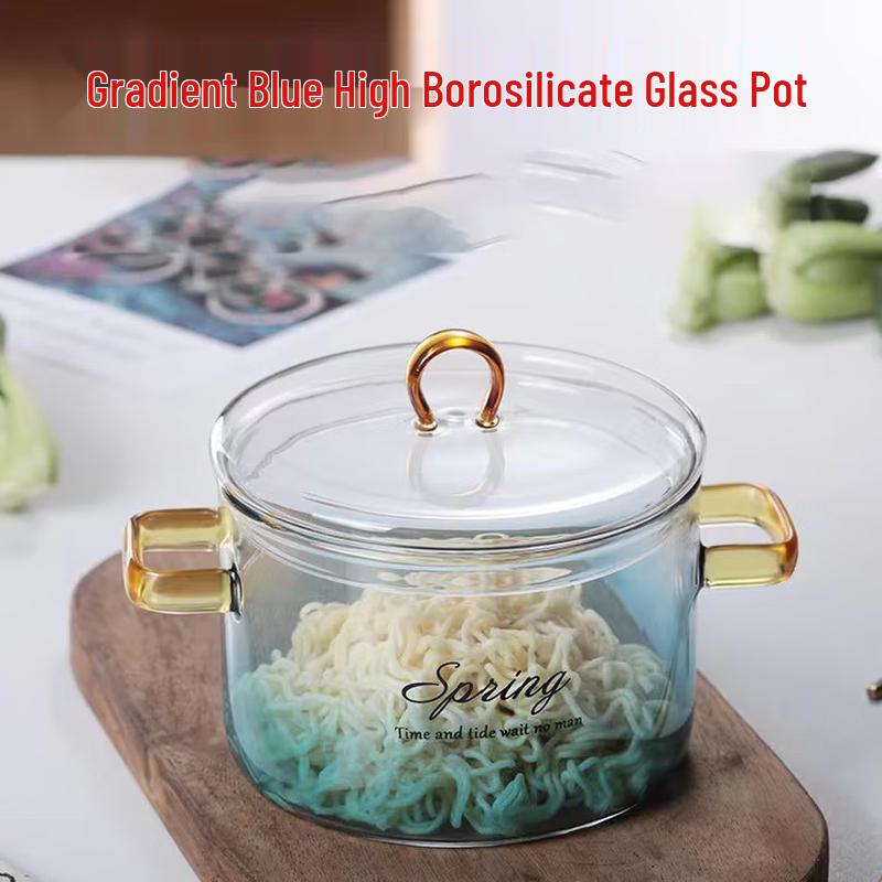Triceratops Nordic Gradient Blue Glass Soup Pot with Lid, 1350ml