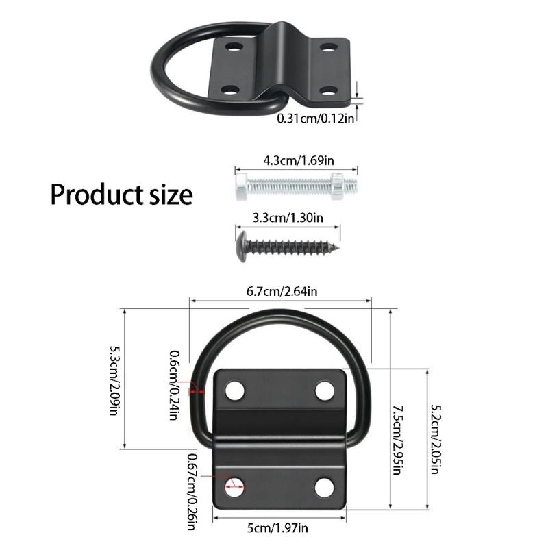 Heavy-Duty Bolt On D Rings Tie Down Securing Set of 6, Carbon Steel Swivel Rings with Four Hole Mounting Plate for Truck Bed Cargo & Trailer Tie Down
