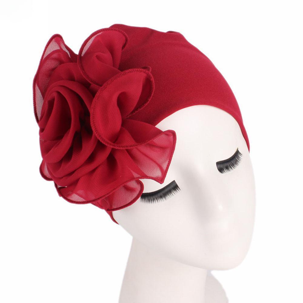 Women Ladies Retro Big Flowers Hat Turban Brim Hats Pile Cap