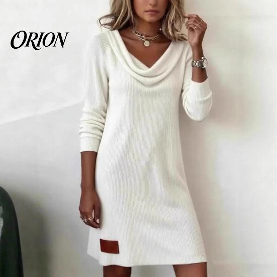 Comfortable Daily Dress Cowl Neck Knit for Women, Long Sleeve Ribbed Stylish Casual Women Mini Sweater Dress, Fall Spring Outfits Beach