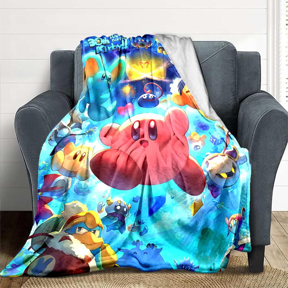 1pc Kirby Characters Soft Skin-Friendly Flannel Blanket with Digital Printing, Various Sizes Available for Family, Friends, Birthday