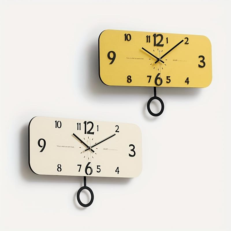 Geräuschlose Wanduhr mit Schwenkmechanismus, modernes rechteckiges Design, kräftige gelbe Ziffern auf schwarzen Zeigern, batteriebetrieben (AA-Batterie nicht enthalten), für das Wohnzimmer.