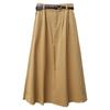 Versatile Washed Cotton Midi Skirt - High Waist, Solid Color, Double Pockets, Slimming A-line for Women, Early Autumn.